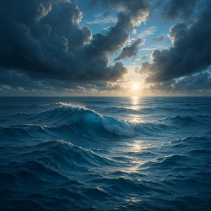 Tempestade que se dissipa sobre um mar prateado