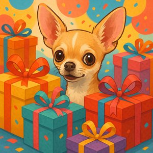 Curious Chihuahua Among Colorful Gifts