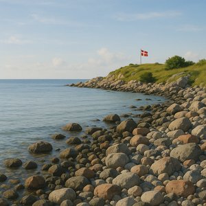Danish Rocky Coastline at Calm Sea
