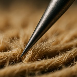 Dart Tip Piercing Sisal Fibers — Macro Close-Up