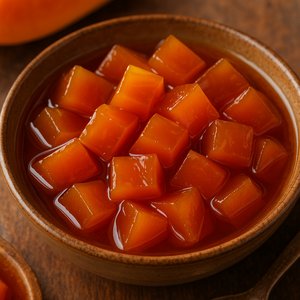 Dulce de Lechosa — Candied Papaya Cubes in Amber Syrup