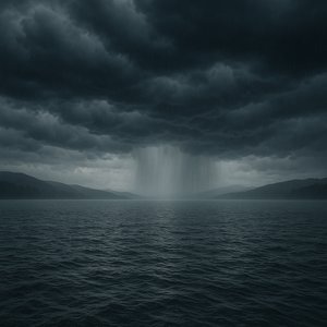 湖に降り続く豪雨