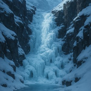 Frozen Cascade in a Greenland Gorge