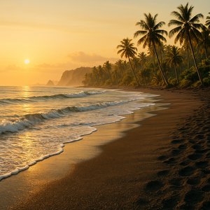 Golden Dawn on a Volcanic Bali Shore