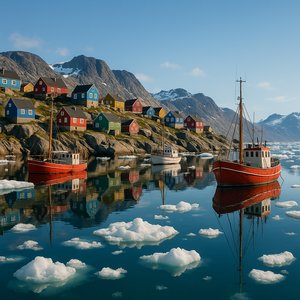 Greenland Fishing Village Among Ice Floes