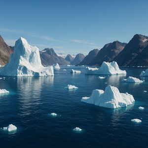 Greenland Fjord: Icebergs in Crisp Arctic Light