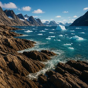 Greenland Fjord: Rugged Coast and Floating Ice