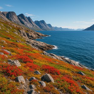 Greenland Tundra Coast in Summer Sun