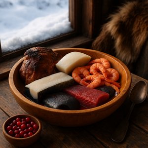 Hearty Greenland Bowl by a Snowy Window