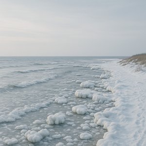 Icy Danish Shoreline at Dusk