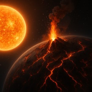Inferno Exoplanet: Volcanic Eruption Under a Looming Star