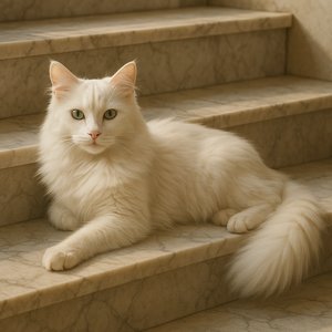Ivory Elegance: Turkish Angora on Marble