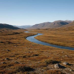 Kangerlussuaq Tundra: Meandering River Through Golden Plains