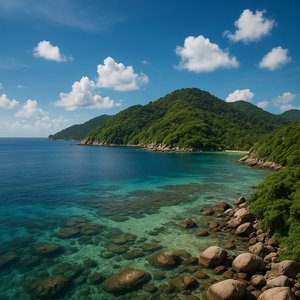 Koh Tao Coastal Panorama — Turquoise Reefs & Jungle Hills