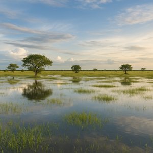 Los Llanos in the Rain: Flooded Grasslands at Dusk