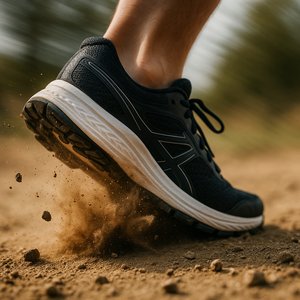 Low-Angle Trail Run: Shoe Kicking Up Dust