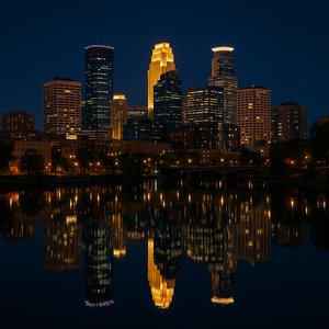 Minneapolis: Skyline-Spiegelungen in der Blauen Stunde