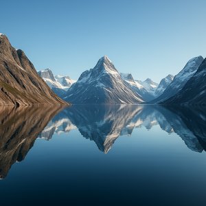 Mirror of the Fjord — Greenland Peaks Reflected