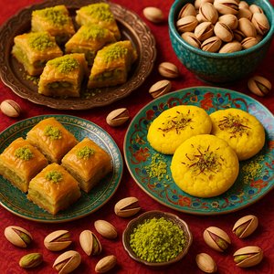 Persian Sweets Assortment: Pistachio Baklava & Saffron Cookies