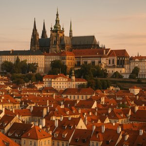 Prague Castle at Dusk — Red Rooftops & Cathedral Spires
