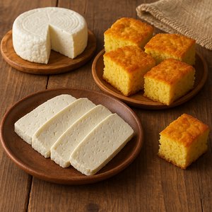 Queso Blanco Fresco with Rustic Venezuelan Corn Bread Squares