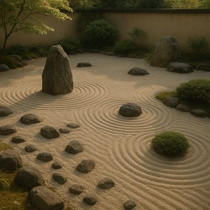 Quiet Circles — Japanese Zen Garden at Dusk