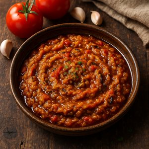 Rustic Mirza Ghasemi — Smoked Eggplant & Tomato Dip