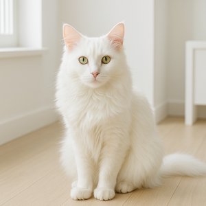 Serene White Turkish Angora in Minimalist Interior