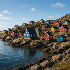 Sisimiut Colorburst: Coastal Houses on a Calm Arctic Shore