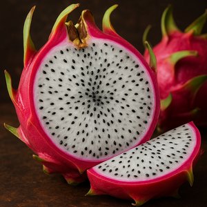 Sliced Dragon Fruit (Pitaya) — Vibrant Pink Skin & Speckled White Flesh