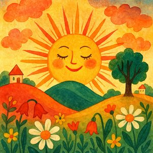 Amanecer sonriente sobre una colina de cuento de hadas