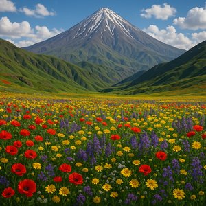 Spring Wildflower Carpet beneath Mount Damavand