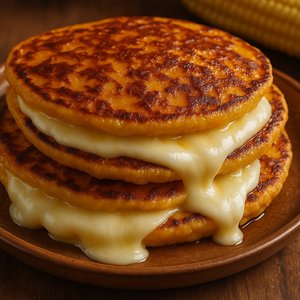 Stack of Melty Cachapas with Oozing Cheese
