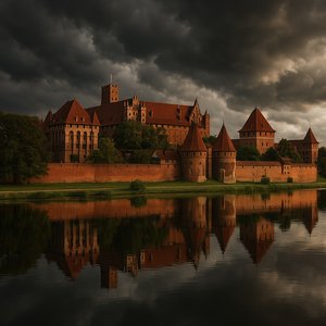 Storm over Malbork: Red Brick Fortress Reflected