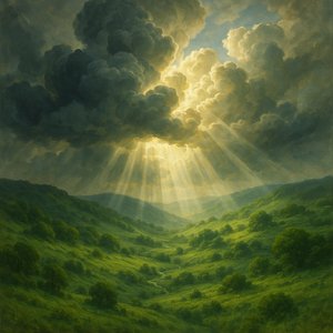 Sonnenaufbruch über dem grünen Tal