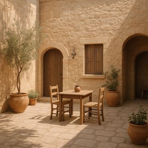 Sunlit Stone Courtyard