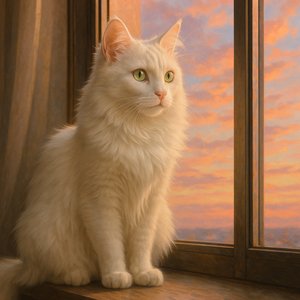 Sunset Watch: Turkish Angora at the Window