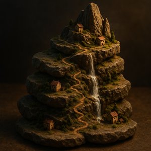 Terraced Stone Peak — Miniature Mountain Village