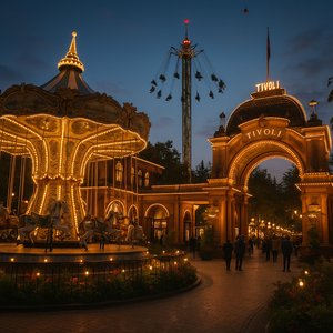 Tivoli Gardens at Dusk — Golden Lights and Classic Rides