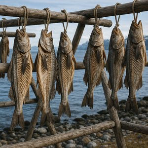 Traditional Greenland Dried Fish on Coastal Racks