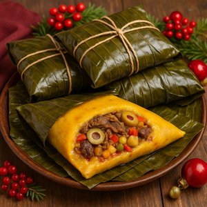 Hallacas vénézuéliennes traditionnelles enveloppées dans des feuilles de bananier