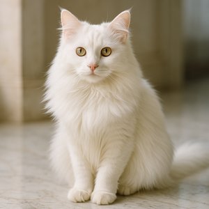 White Turkish Angora on Marble