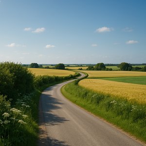Winding Country Road Through Danish Farmland