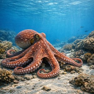 Explorador tranquilo: pulpo en el fondo del océano