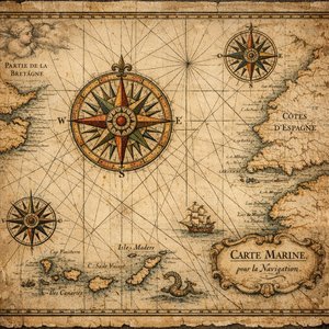 Carte Marine — морская навигационная карта XVIII века (старинный пергамент)