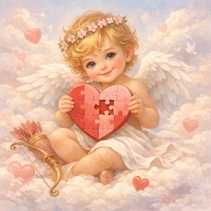 Puzzle de Cupido querubín con corazón