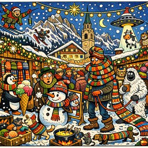 Cortina Christmas Market — ฉากหมู่บ้านการ์ตูนกลางหิมะ