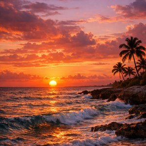 Pôr do Sol Cubano no Caribe sobre Costa Rochosa