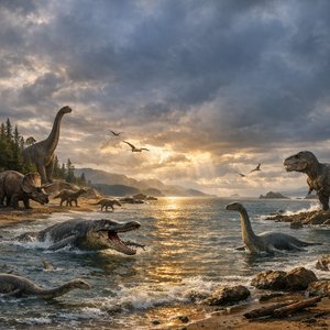 Aube sur la côte préhistorique