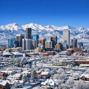 Majestad invernal de Denver: Puzzle de la ciudad y las Montañas Rocosas